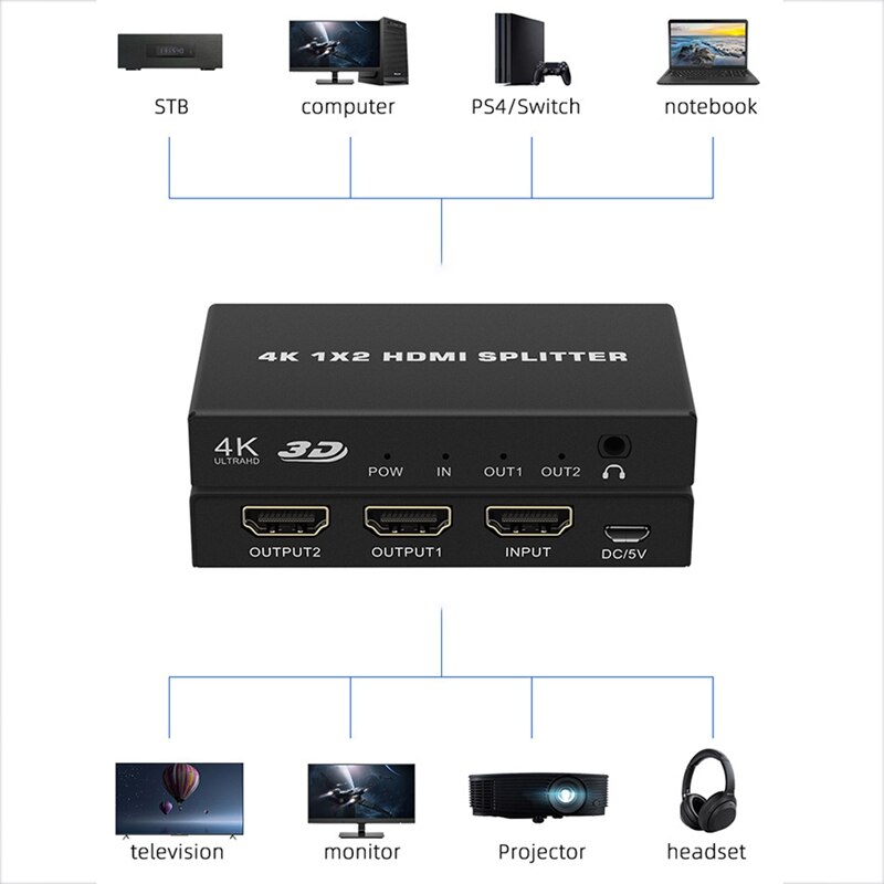 Hdmi Splitter Een Van Twee 4K Audio Splitter 30 Hdmi Een In Twee Analoge Audio-uitgangen