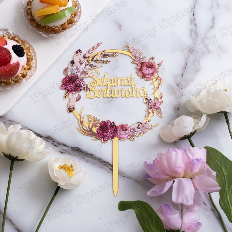 Selamat Bertunang Acrylic Cake Topper Happy Engagement Cake Decoration Flower Series: C Selamat B