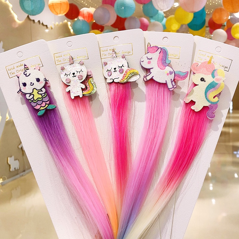 Girls Cute Cartoon Unicorn Colorful Braid Headbands Hair Clips Sweet Hair Ornament Hairpins Kids Hair Accessories