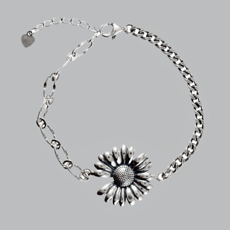 Plata de Ley 925 con estilo coreano Retro brazaletes de girasol las mujeres pulseras de cadena de eslabones de joyería al por mayor