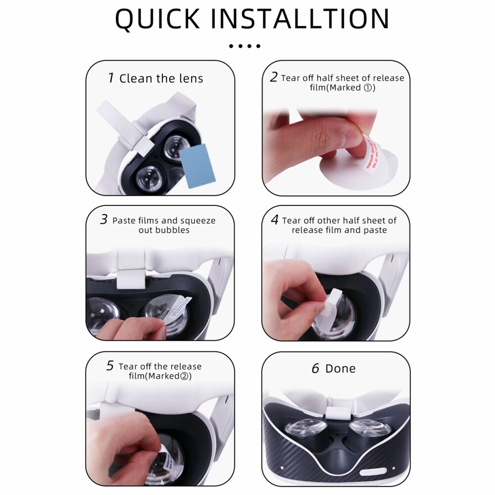 Oculus Quest 2 – Film de protection, 4 pièces, résistant à la sueur, à la poussière, aux rayures, haute définition, accessoires pour lunettes VR
