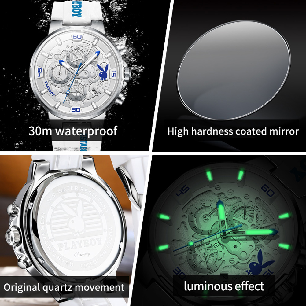PLAYBOY, reloj de cuarzo de tendencia de la mejor para hombre, correa de silicona Original, relojes para hombre, calendario resistente al agua, reloj masculino multifunción