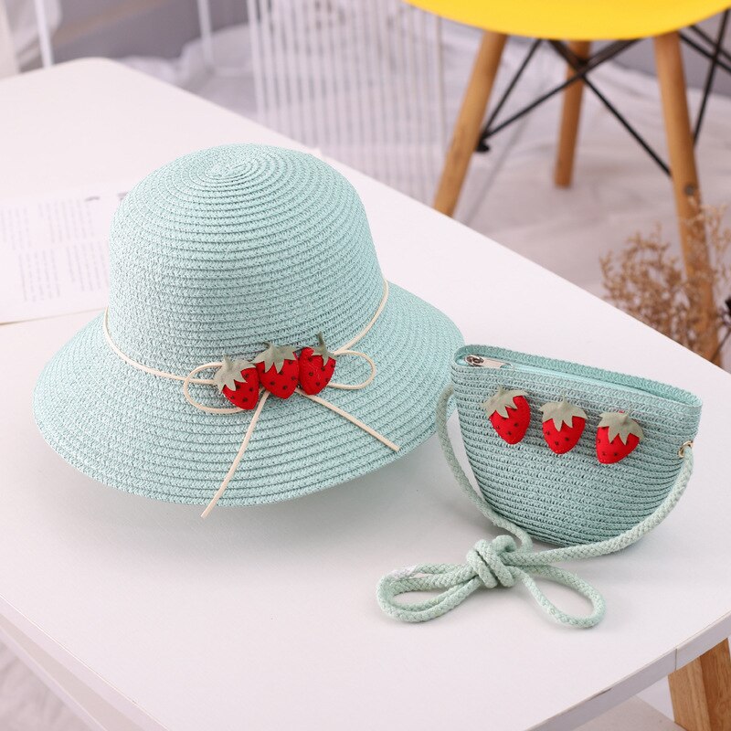 Chapeau et sacs en paille à fleurs pour enfants, ensemble deux pièces décontracté pour filles, sac à bandoulière + chapeau de soleil pour bébé, plage, panama, gorros: NO.003