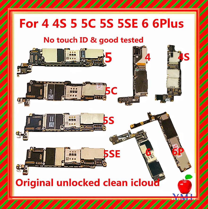 Factory unlocked for iphone 4 4S 5 5C 5S 5SE 6 6Plus Motherboard with chips Original for iphone 6 Logic board Free iCloud