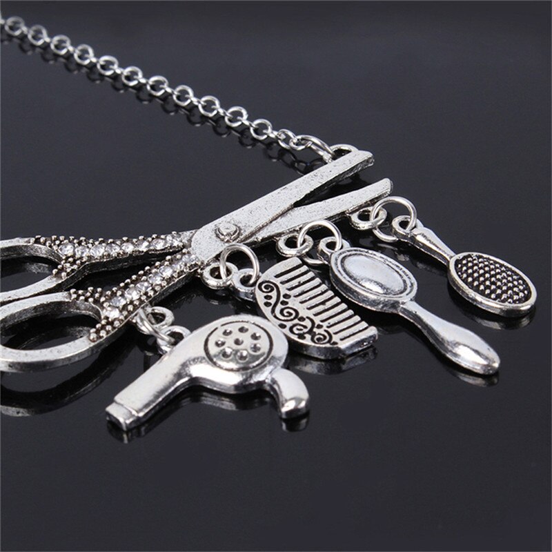 Design Vintage collana a forbice parrucchiere fascino collane e asciugatrice/forbice/pettine cosmetologibarbiere parrucchiere presente