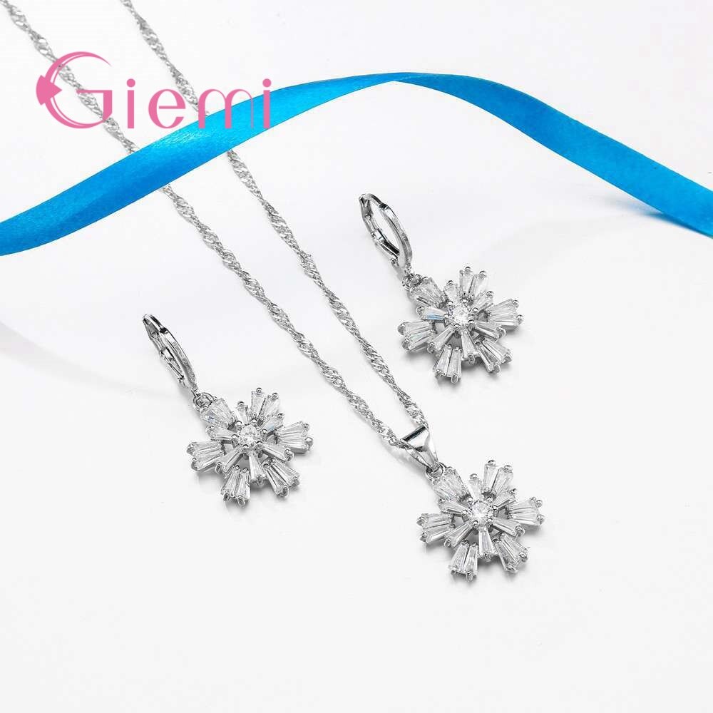 Vrouwen Elegante Strass Hanger Ketting Haak Oorbellen Sieraden Sets Voor Engagement Party Set Real 925 Sterling Zilver Oor