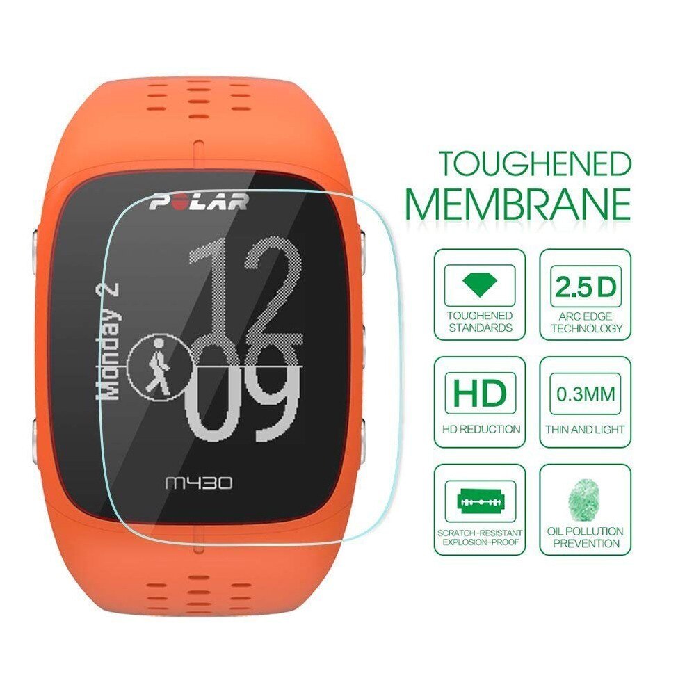 2 pakke for polar  m430 m400 0.3mm 2.5d 9h klart herdet glass skjermbeskytter gps smart sportsklokke eksplosjonssikker lcd film