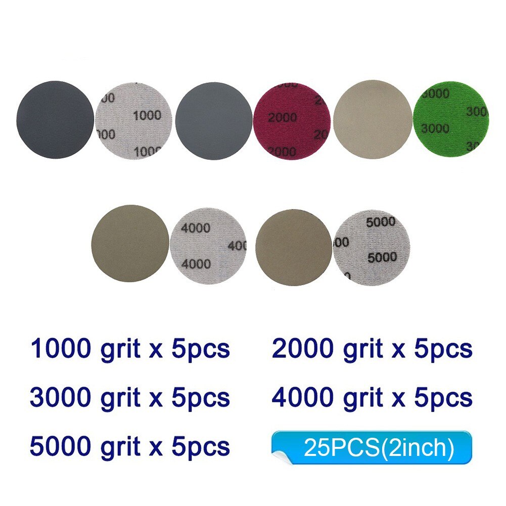 25pcs Abrasives Sanding Discs For Stone 2/3/4/5 Inch Hook And Loop 1000 2000 3000 4000 5000 Grit Sanding Disc