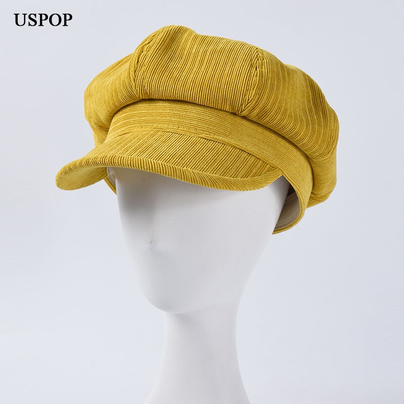 USPOP gorros de invierno gorras de pana gruesa jacquard octogonal sombreros color sólido visera vintage gorras