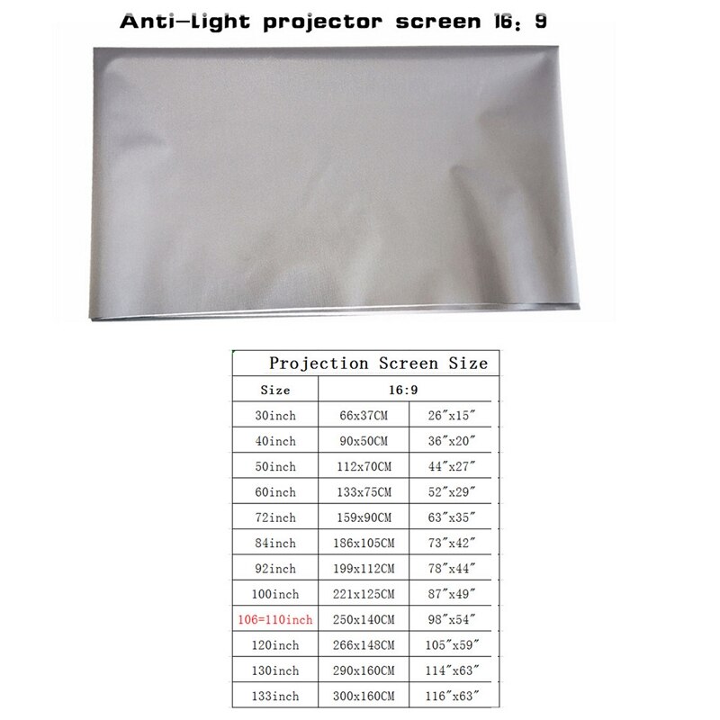 Projector Screen 16:9 60/72/100/120 Inch Screen Projection Portable Reflective Fabric Cloth Outdoor Movie Screen For Travel Home