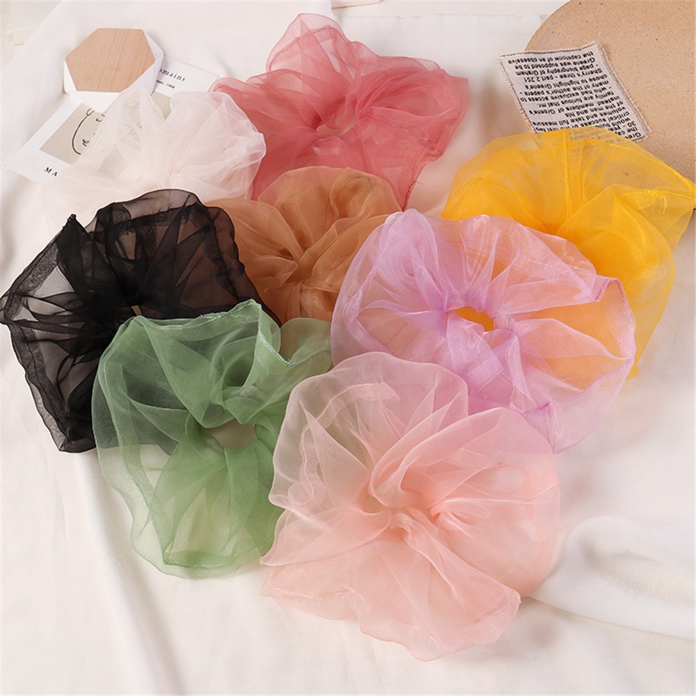 Organza randigt hår scrunchie hår ringslipsar för flickor hästsvanshållare hårband elastiskt hårband håraccessoarer huvudbonader