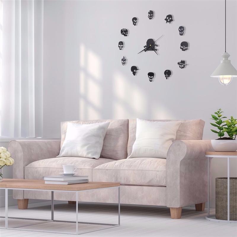 Halloween Decoration Wall Clock Skull Skeleton DIY Mirror Surface Wall Clocks Modern Living Room Clocks Wall Art Home Decor