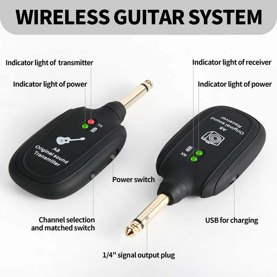 A8 Guitar Wireless System Zender Ontvanger Ingebou... Grandado