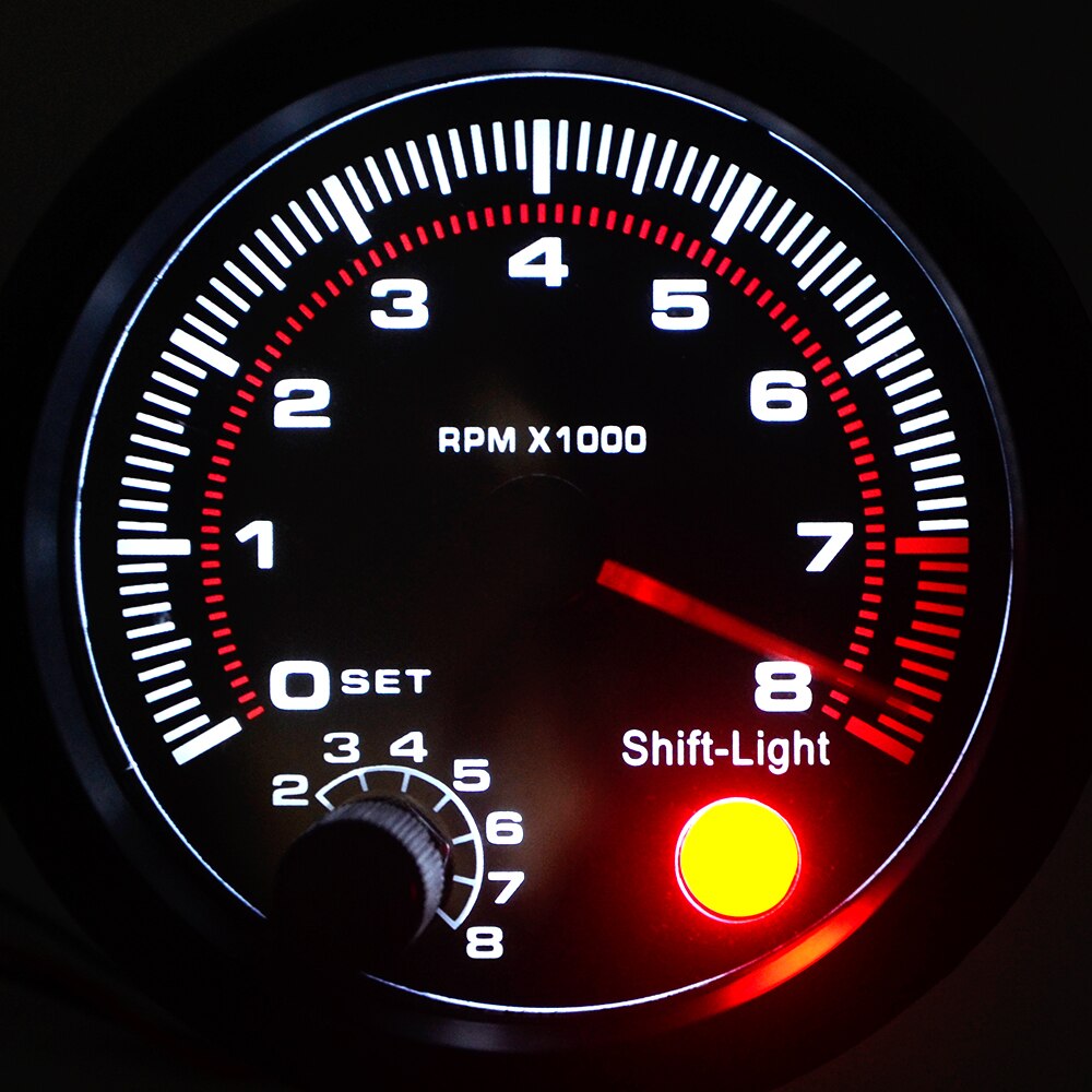 3.75&quot; 95mm Tachometer RPM Gauge White Led With Internal Shift Light Black Case