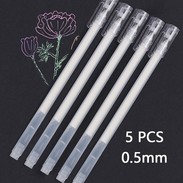 5 st 0.8mm vit ink gel penna highlight markör penna fin spets för student brevpapper ritning konst skrivande skolmaterial: Vit 0.5mm 5 st