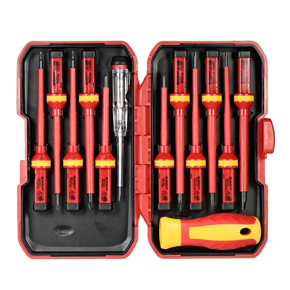 13pcs 1000V hand tools multitool Insulated Screwdrivers Set + Magnetic Slotted Phillips Pozidriv Torx Bits electrician tools: Red
