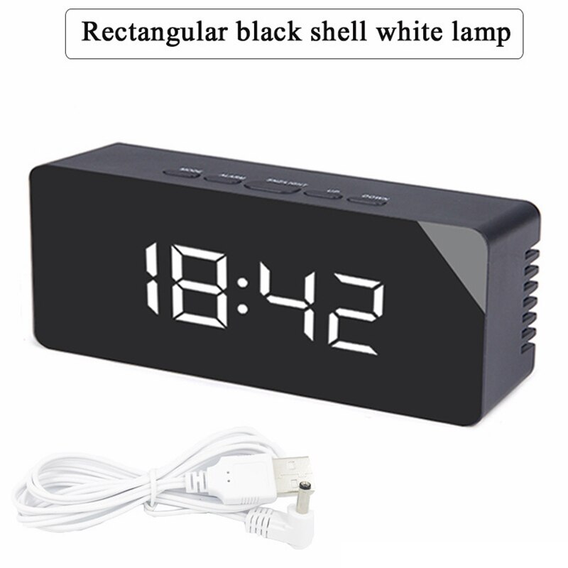 W&G Digital Mirror Alarm Clocks With Temperature Led Display Snooze Time Adjustable Brightness For Bedroom Office Clock with USB: style B