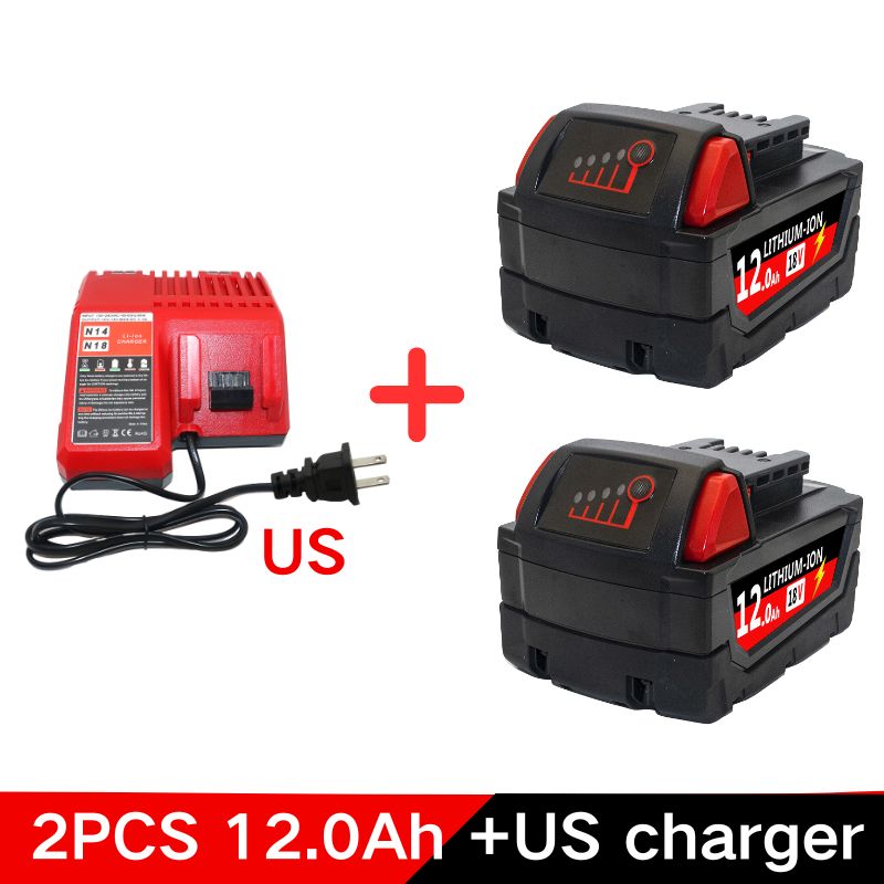 For Milwaukee M18 Power Tool Battery, Charger, BR, XC, 18V, 6000mAh/9000mAh/12000mAh M18B5, 48-11-1860, Built-in 18650 Battery