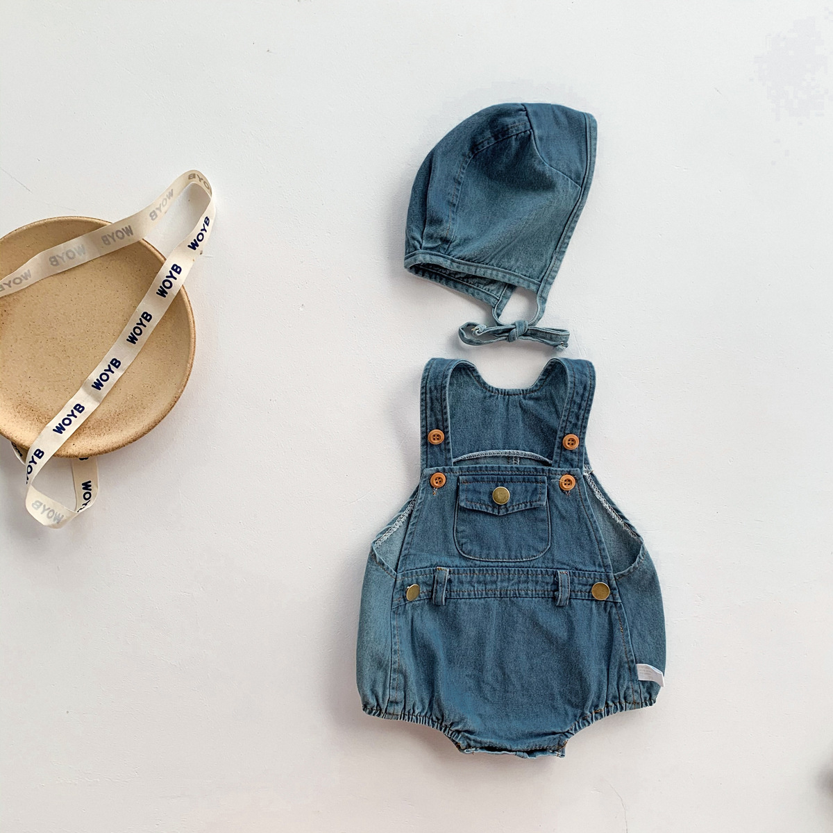 2 Stks/set Baby Foto Kostuum Pasgeboren Haak Knit Overall Bib Broek Hoed Kleding Pak Meisjes Jongens Fotografie Props: Light Blue / 90cm (12-18M)