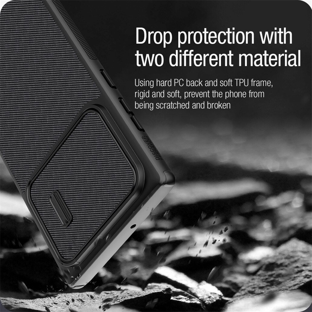 For samsung galaxy  s22 ultra veske nillkin teksturert nylonfiberveving semi-automatisk skyve kameradeksel for samsung  s22 ultra