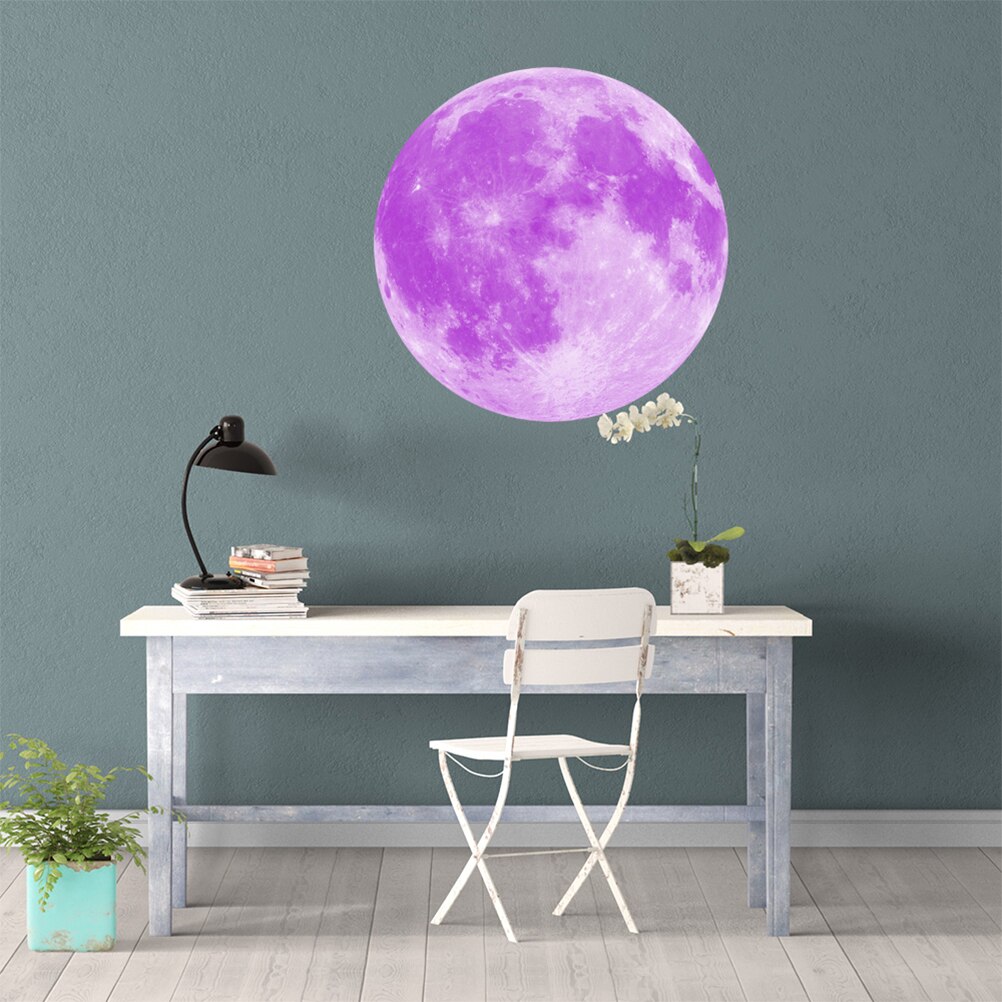 40cm Diammeter Luminous Moon Window Stickers Wall Decals DIY Door Mural Stickers home decor (Purple, Blue Light)