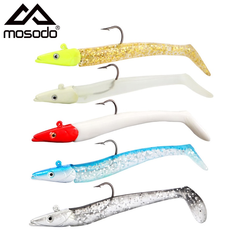 Mosodo jigghuvud mjukt bete 10g/19g/34g blygädda drag 3d fisköga fiske bete svans konstgjord jigg bete bas havsfiskeredskap