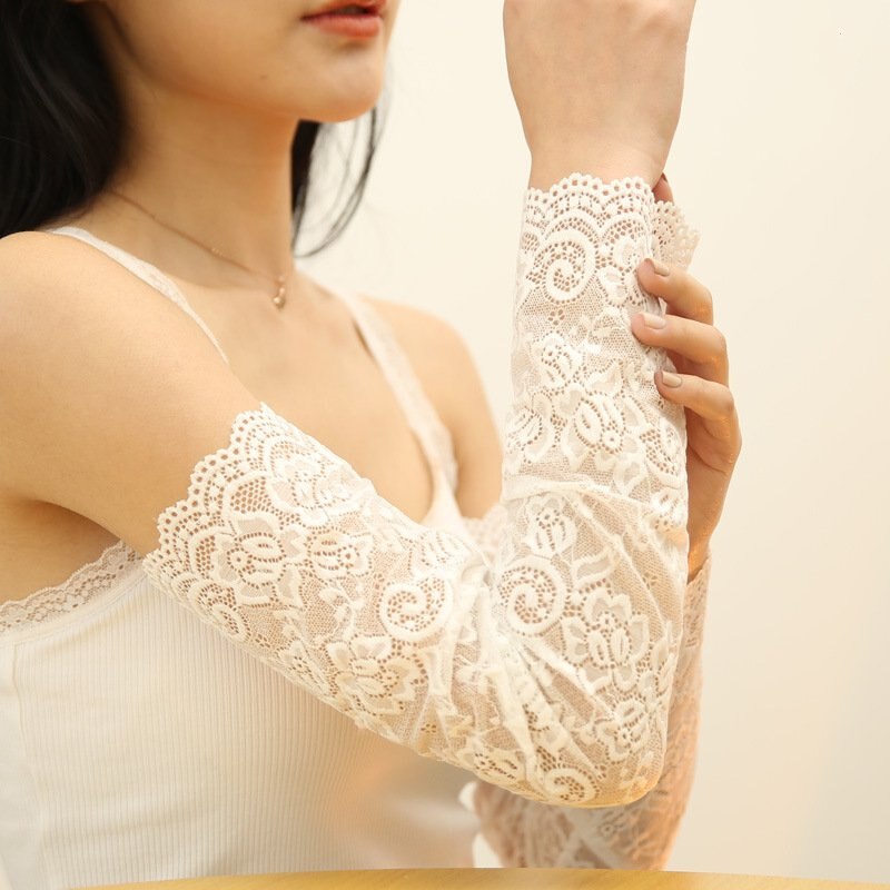 Manguito de brazo de encaje para mujer, tejido sólido transpirable para deportes al aire libre, acampada, ciclismo, Fitness, accesorios de ropa protectora, 1 par