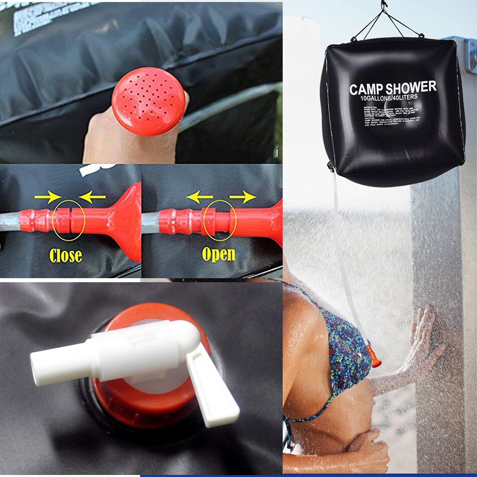 MYJ 40L Solar Shower Bag Foldable Sun Heating Camping Shower Portable Outdoor Sun Shower Bag with Removable Head
