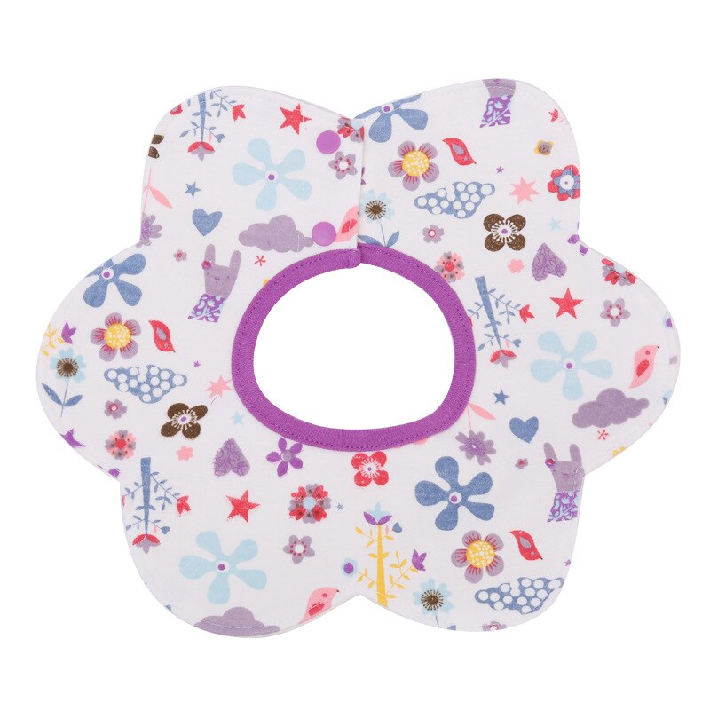 Baby Waterdichte Bib 360 ° Draaien Puur Katoen Huidvriendelijke Schortje Hexagon Bloemvorm Cartoon Vlekken Multifunctionele voeden Sjaal: Purple cartoon