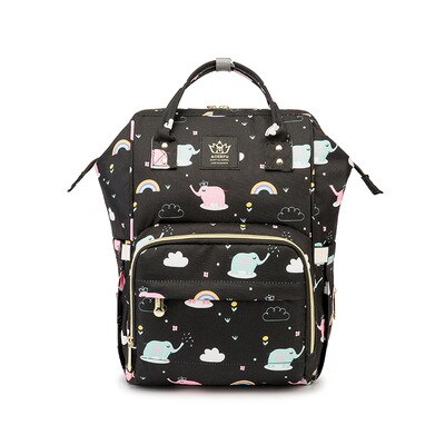 Eenhoorn Gedrukt Mama Rugzak Grote Capaciteit Anti Morsen Multi-Functionele Verpleging Reizen Mother 'S Tas: Dream Baby Elephant Black