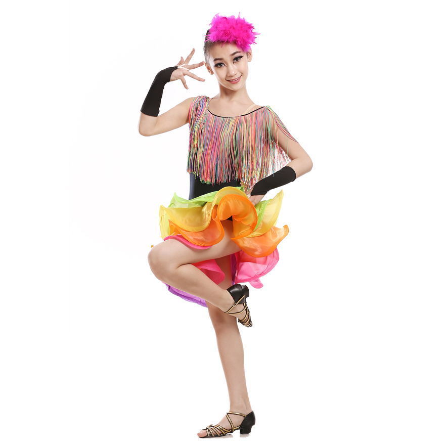 Vestido de baile latino con flecos para niñas, traje de baile latino con flecos de salsa, spandex, rumba, tango, salón de baile,: XXL