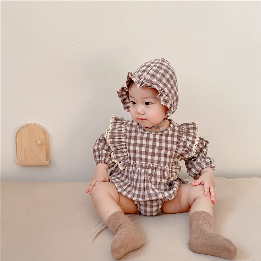 MILANCEL-body a cuadros para bebé, ropa de una pieza para niña pequeña, traje infantil con sombrero, primavera