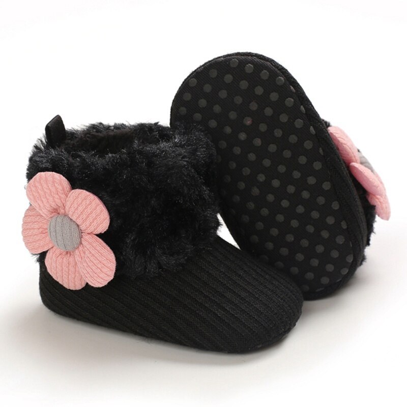 Winter Cute Baby Boy Girl Flower Cotton Knitting Boots Casual Shoes First Walker Non-slip Soft Sole Shoe 0-18M: B / -L