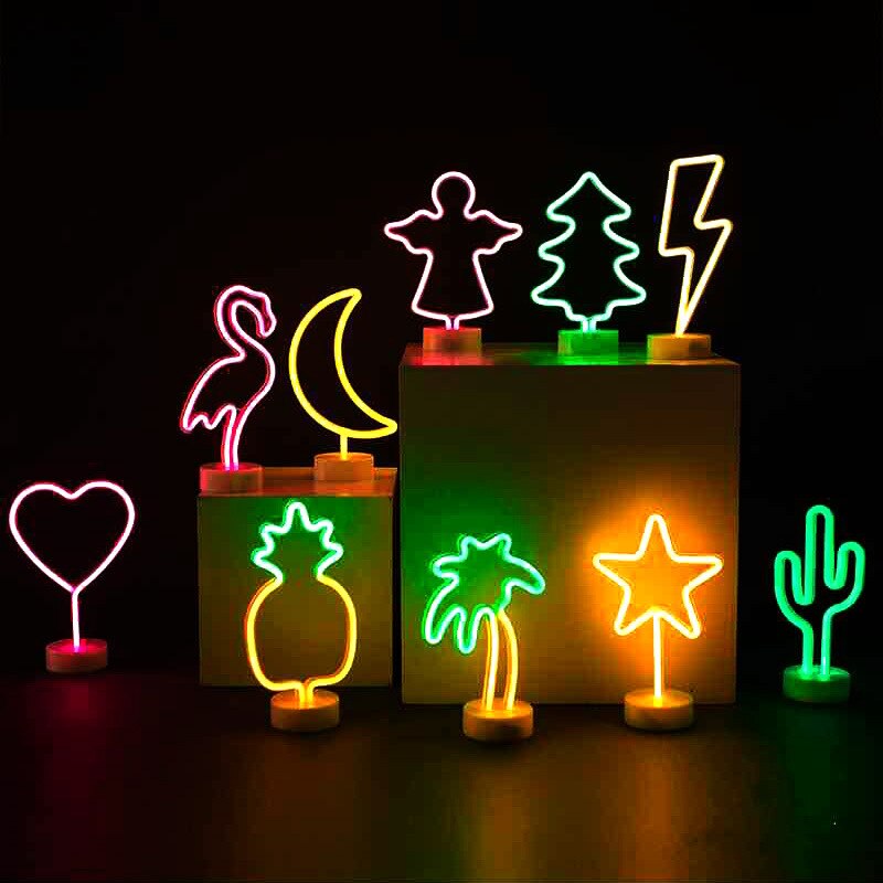 Neon Christmas Tree LED Xmas Home Decor Neon Sign Lamp Rainbow Flamingo Table Bedside Light USB / Battery Power