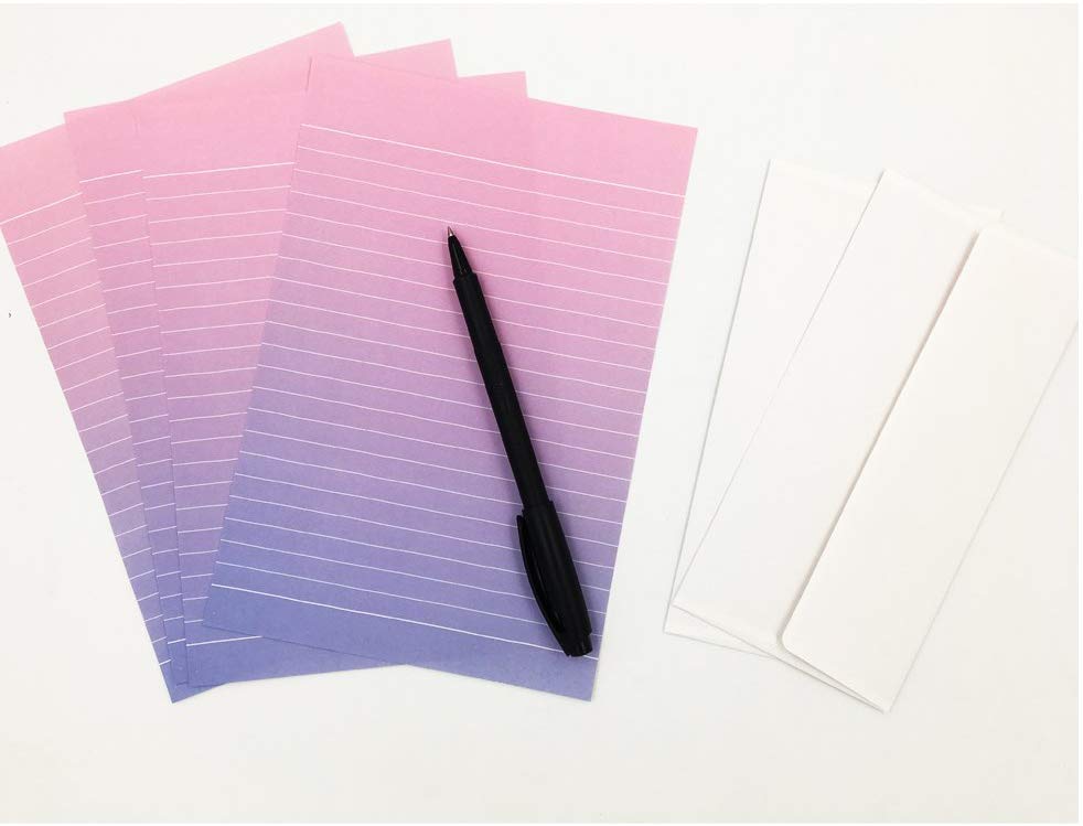 Graduated Color Letter 4 PCS Writing Lined Paper and 2 PCS Envelopes Stationary Set For Kids Boys Girls Office School: Pink-Purple