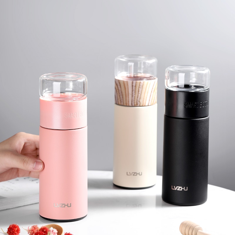 Botella de vidrio para infusiones de té, botella de infusión de té portátil de acero inoxidable, a prueba de fugas, con filtro, 360ML