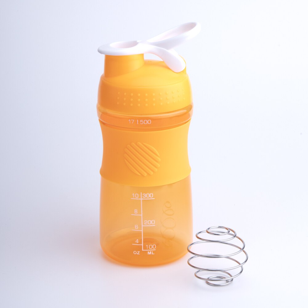 500ML/750ML Shaker protéine bouteille d'eau de alimentaire BPA gratuit Shaker bouteille salle de sport avec boule d'agitation étanche couvercle voyage en plein air: Orange / 500ml