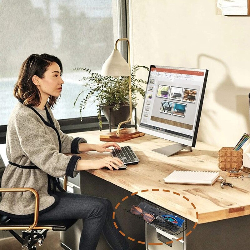 2Pcs Under Desk Cable Management Tray Wire Cord Power Strip Adapter Organizer Steel Metal Cable Tray to Hide Cables