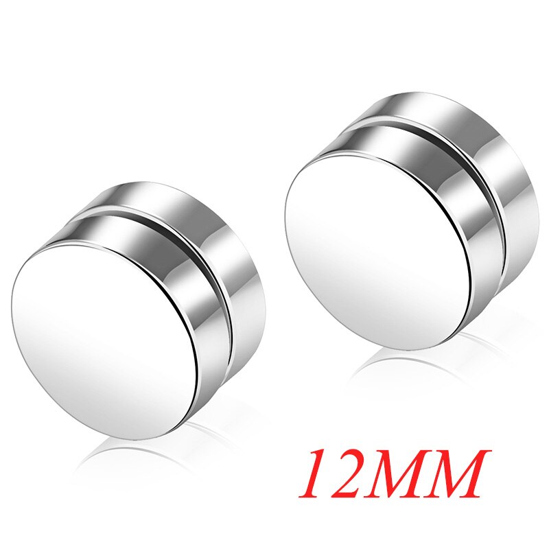 AZIZ BEKKAOUI Magnetic Stud Earrings Men Earring Stainless Steel Jewelry Round Male Magnet Multicolor Earrings: silver 12mm