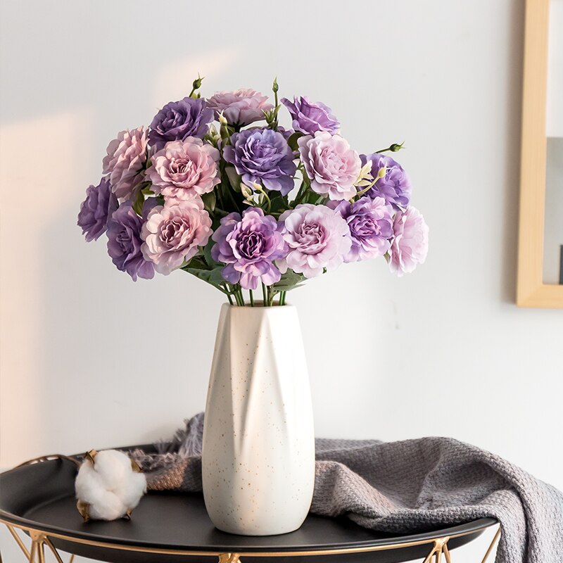 14 blomsterhoveder 1 stk smuk rose pæon kunstig silke blomst lille buket familiesammenkomst forår bryllup dekoration gettin