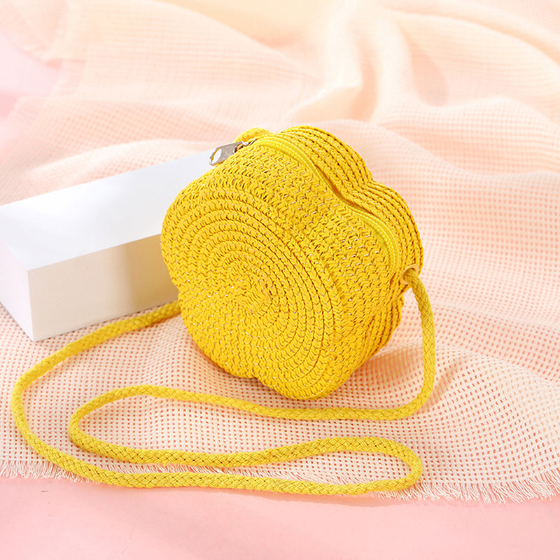 Handgemaakte kinderen meisjes schoudertas bloem stro babytassen messenger bag kinderen sleutels portemonnee schattige prinses mini handtas