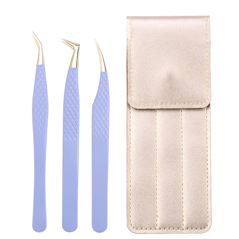3Pc Eyelash extension Tweezers Set With Bag Stainless Steel Accurate 3D Volume Fan Lash Eyebrow Tweezer Makeup Tools Accessories
