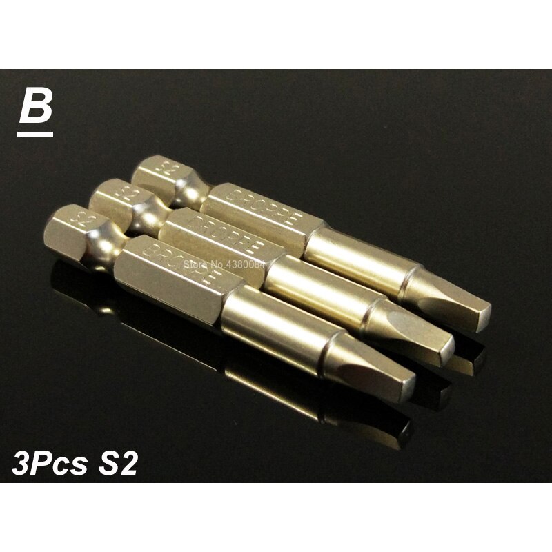 3Sizes 3Pcs Set 50MM Square Head Screwdriver Bits 1/4'' Hex Shank Magnetic Electric Driver Bits S1 S2 S3 Hand Tools S2 Steel: 3Pcs S2