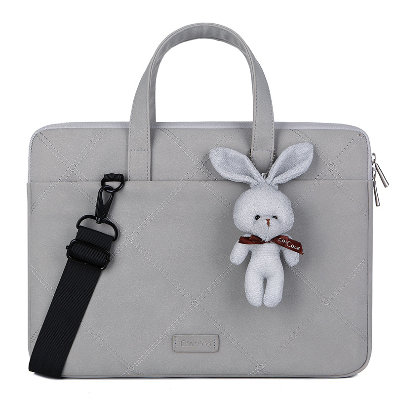 Modische Laptoptasche, Handtasche aus mattiertem Stoff, 13-Zoll-Innenfach, 15,6 Zoll 14 Zoll Einzelschulter: 15,6-zoll / Silber