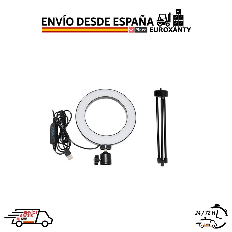 EUROXANTY®| Cerceau de lumière | 16cm 6 "| Anneau lumineux à LED | Cerceau de lumière avec trépied | Anneau de lumière | Maquillage | Tik Tok | Plaza España