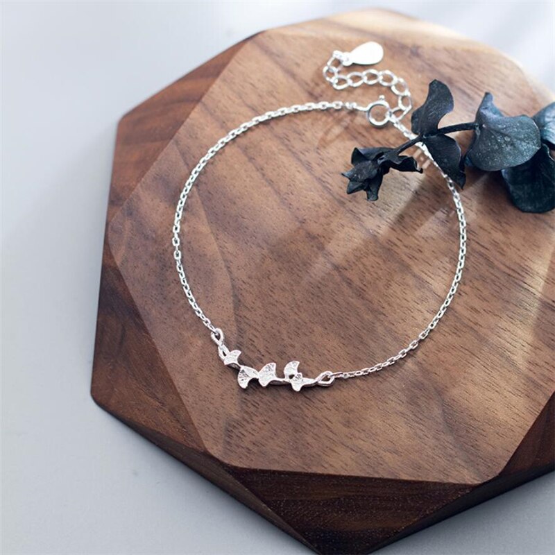 nuovo Ginkgo Foglia Femminile Coreano Edizione Semplice affrescare Letteratura Arte 925 sterlina d'argento Ridimensionabile Braccialetti SBR076
