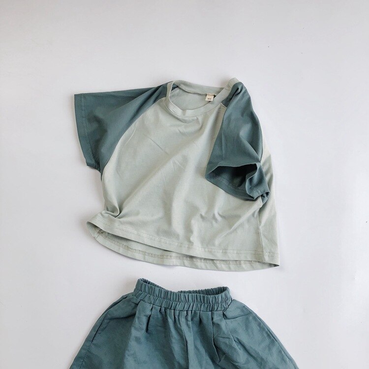 T-shirt à manches courtes pour enfants été coréen garçons et filles Raglan couleur col rond chemise