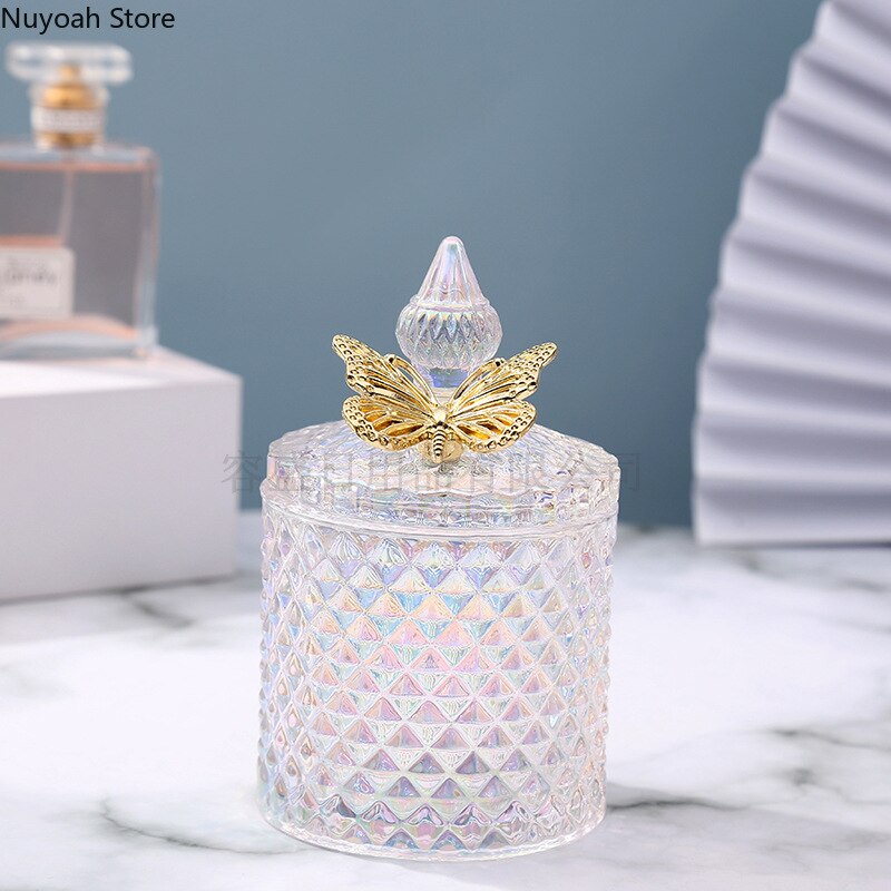 Kreative Glas Glas Kerze Glas mit Deckel Multicolor Schmuck Lagerung Box Runde Lagerung Glas Wohnzimmer Hause Dekoration Zubehör