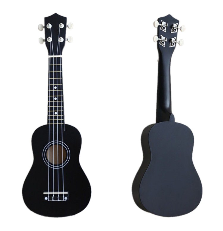 21 inch Soprano Ukulele 4 Strings Hawaiian Guitar Uke + String + Pick For Beginners kid (Black)