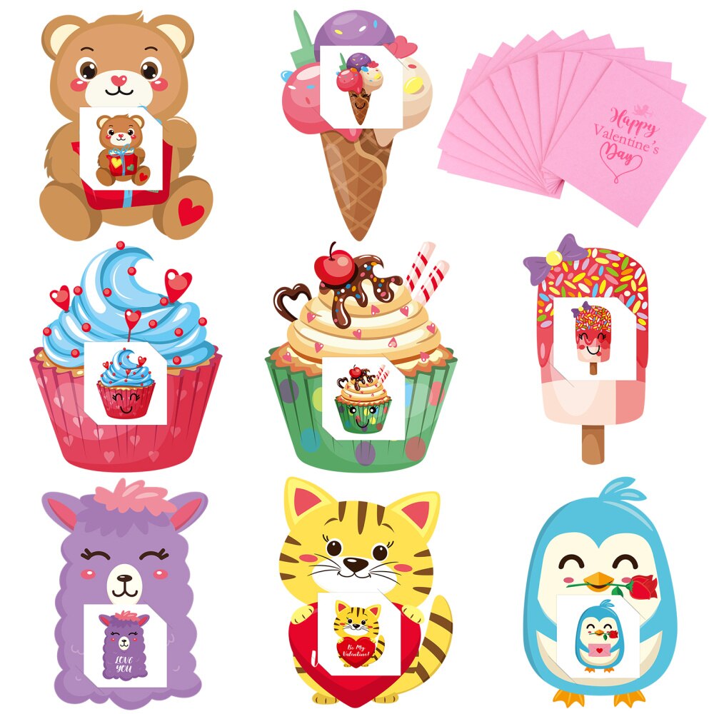 Valentines Cards Set 32 Valentines Cards & 32 Temporary Tattoos & 32 Envelopes Lovely Valentine's Day Cards for Kids